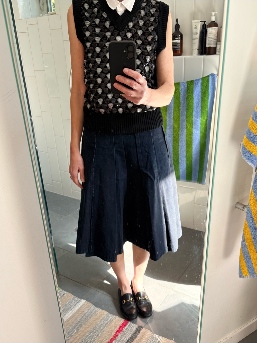 Commes des Garcons Dark Wash Denim Pleated Midi Skirt